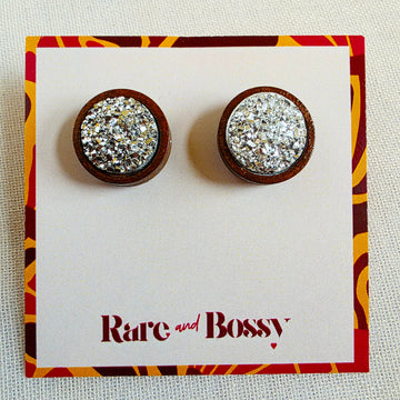 Silver Druzy Wood Studs