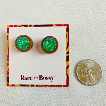 Green Druzy Wood Studs