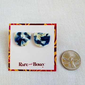 Blue Half Circle Studs