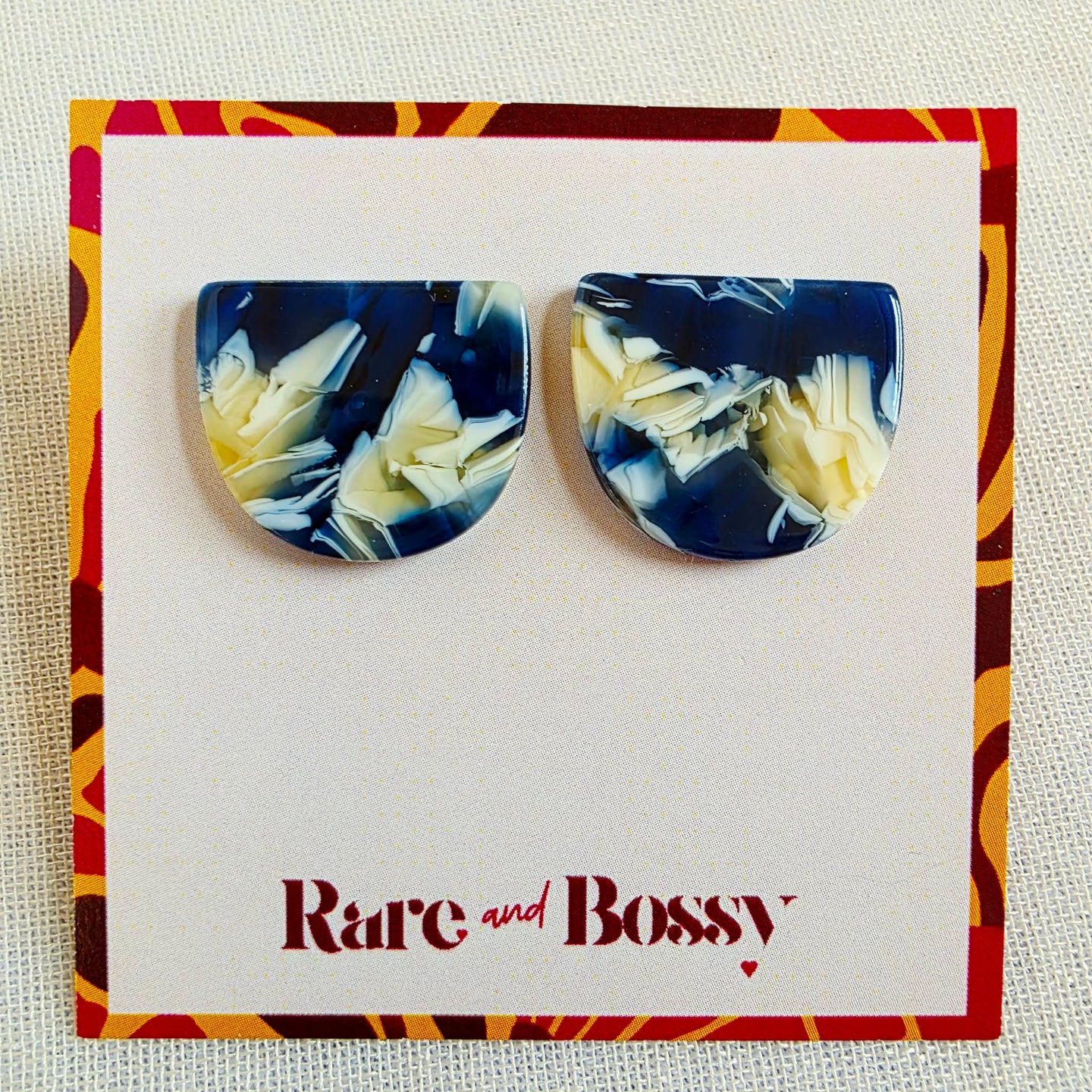 Blue Half Circle Studs