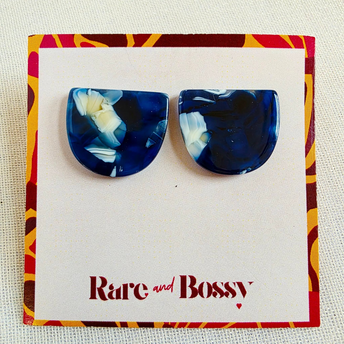 Blue Half Circle Studs