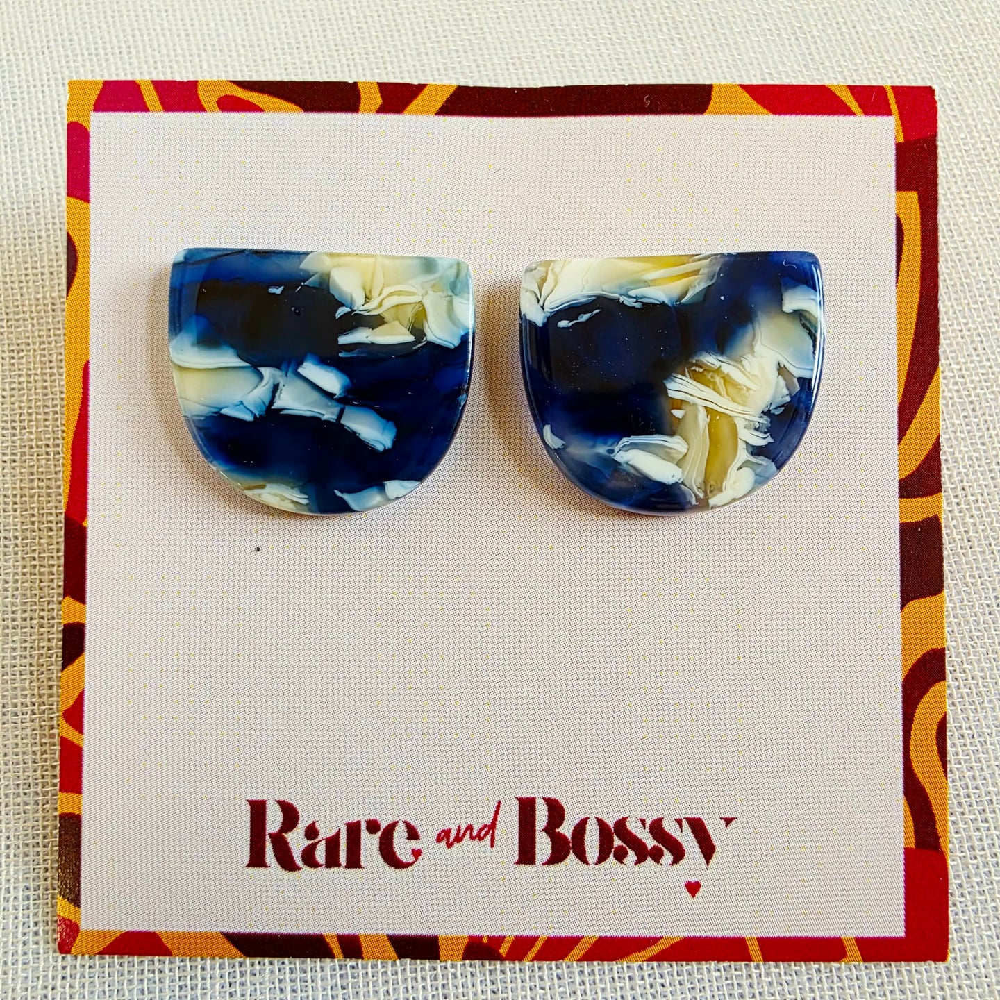 Blue Half Circle Studs