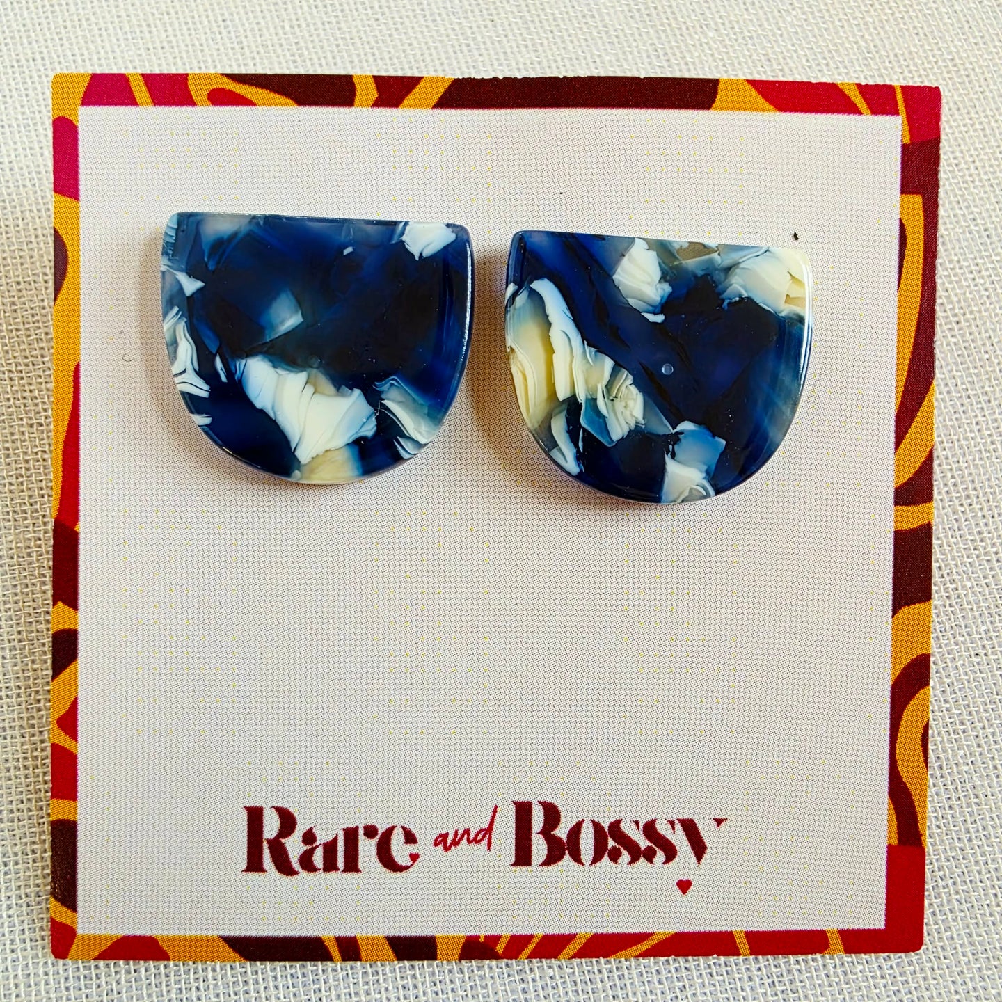 Blue Half Circle Studs