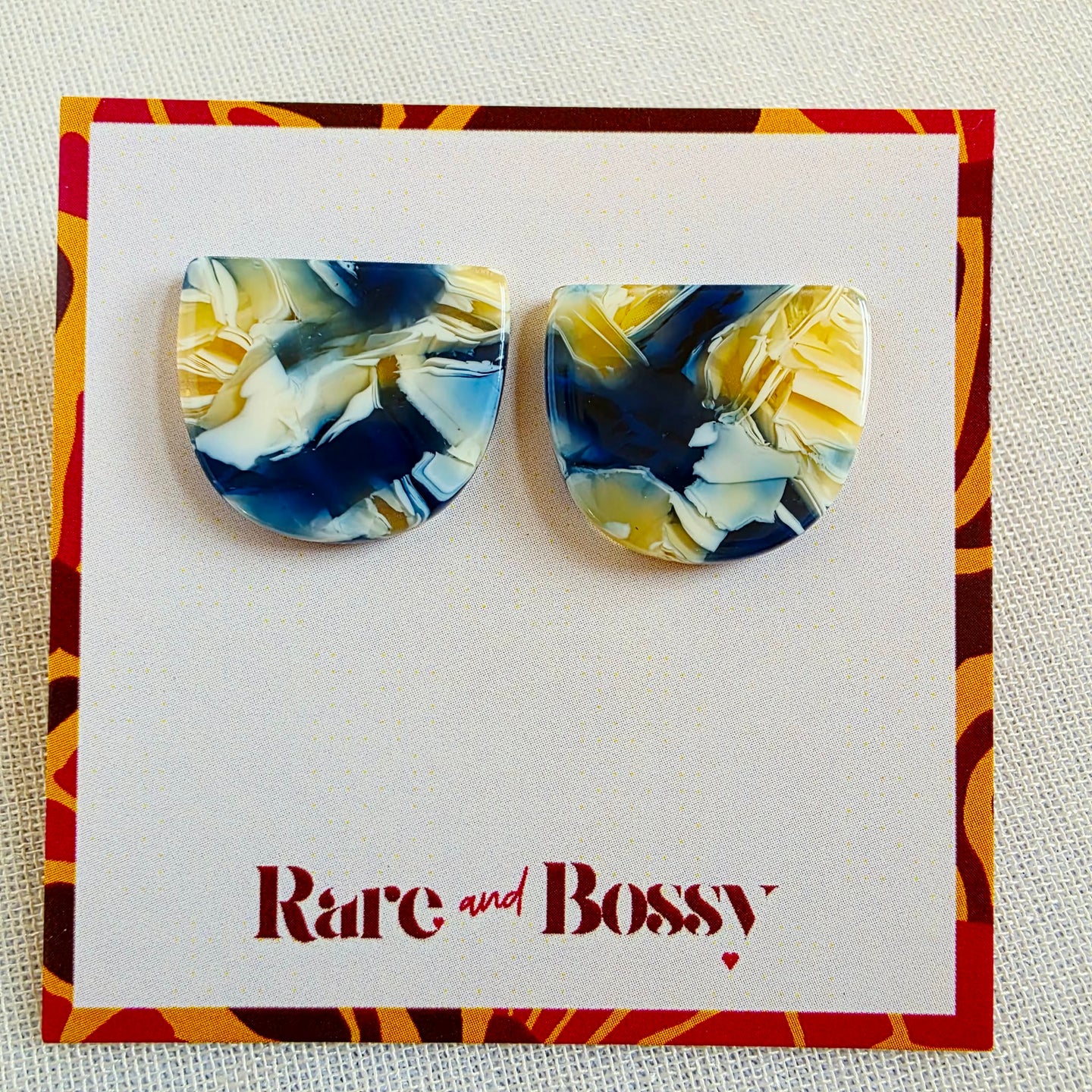 Blue Half Circle Studs