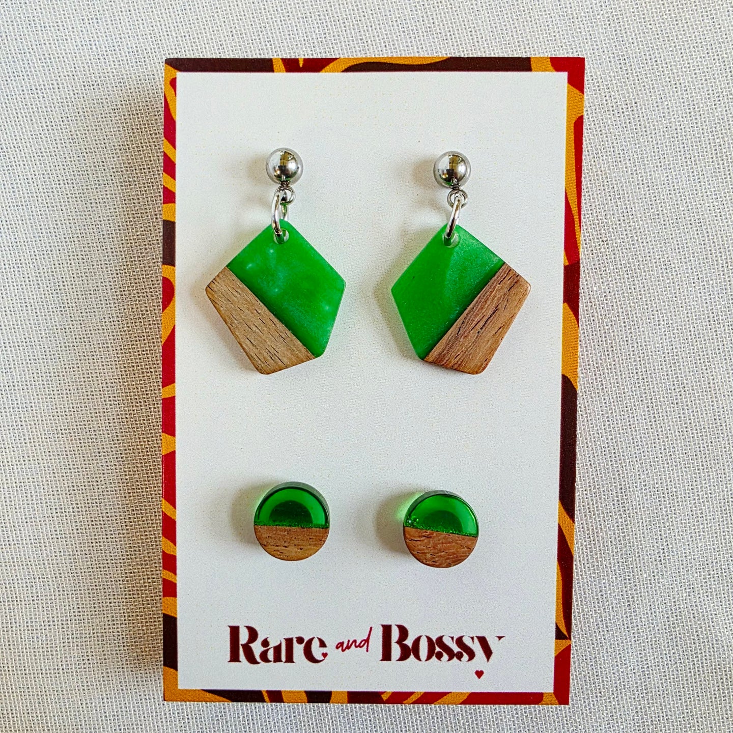 Green Pentagon Dangles + Studs Duo