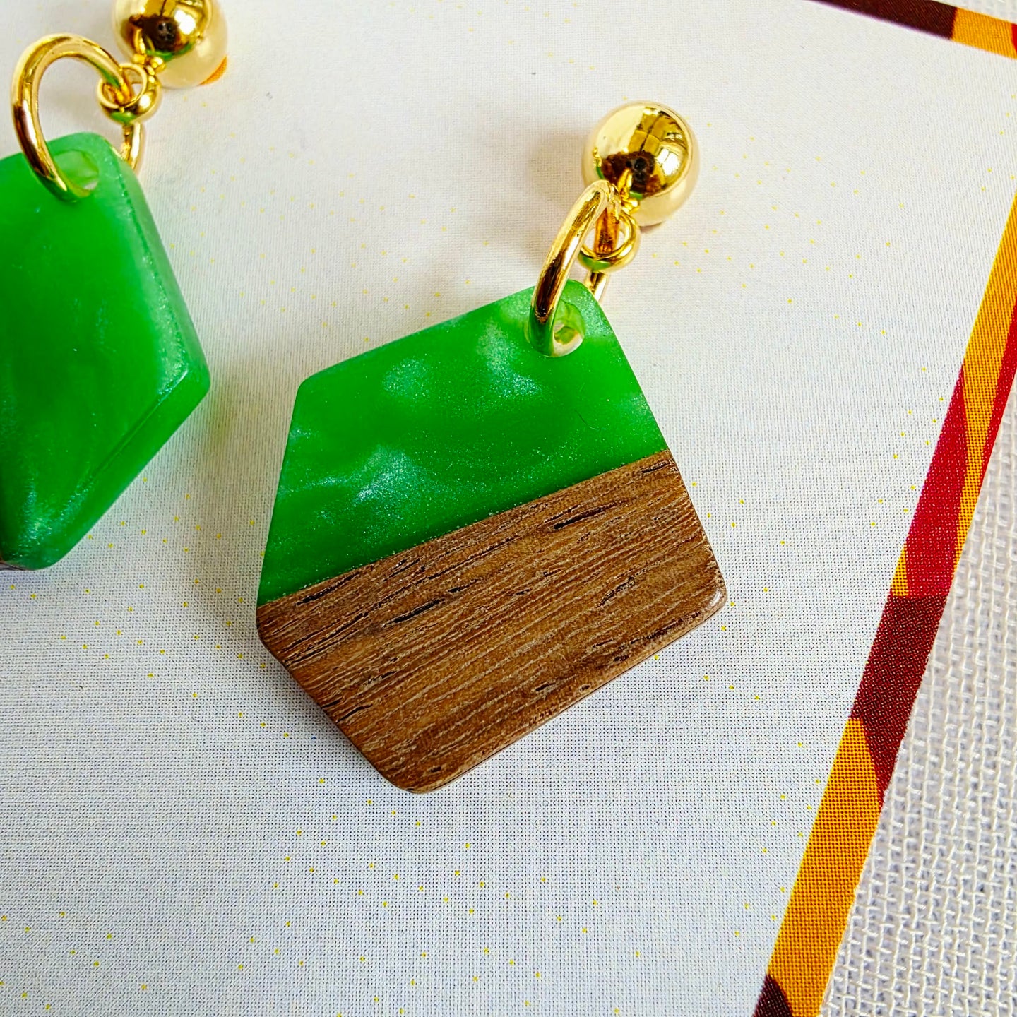 Green Pentagon Dangles + Studs Duo