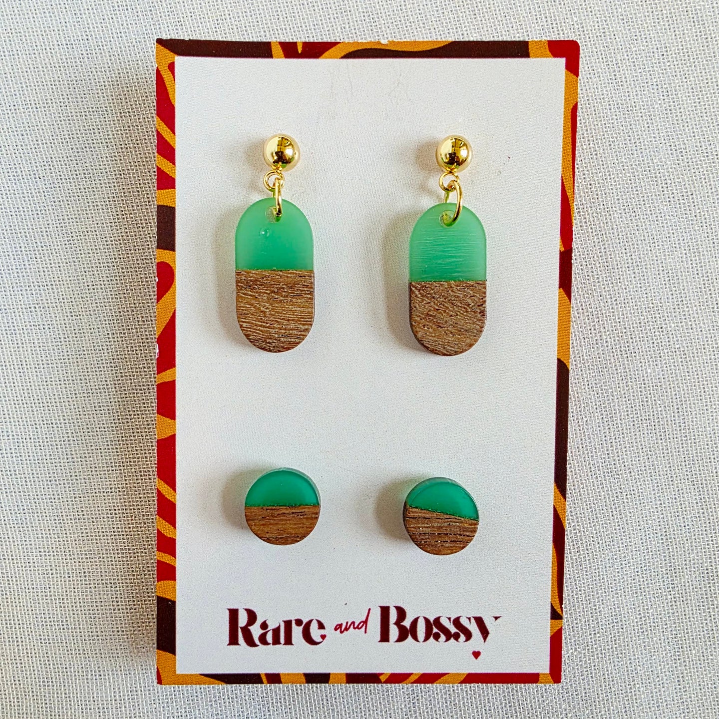 Green Oval Dangles+Studs Duo