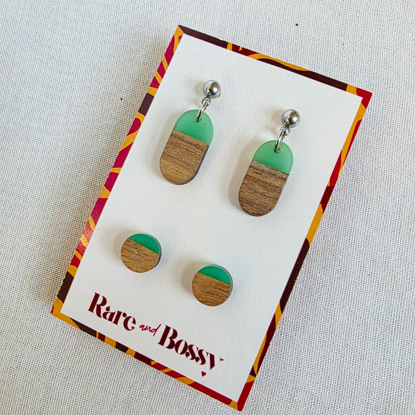 Green Oval Dangles+Studs Duo