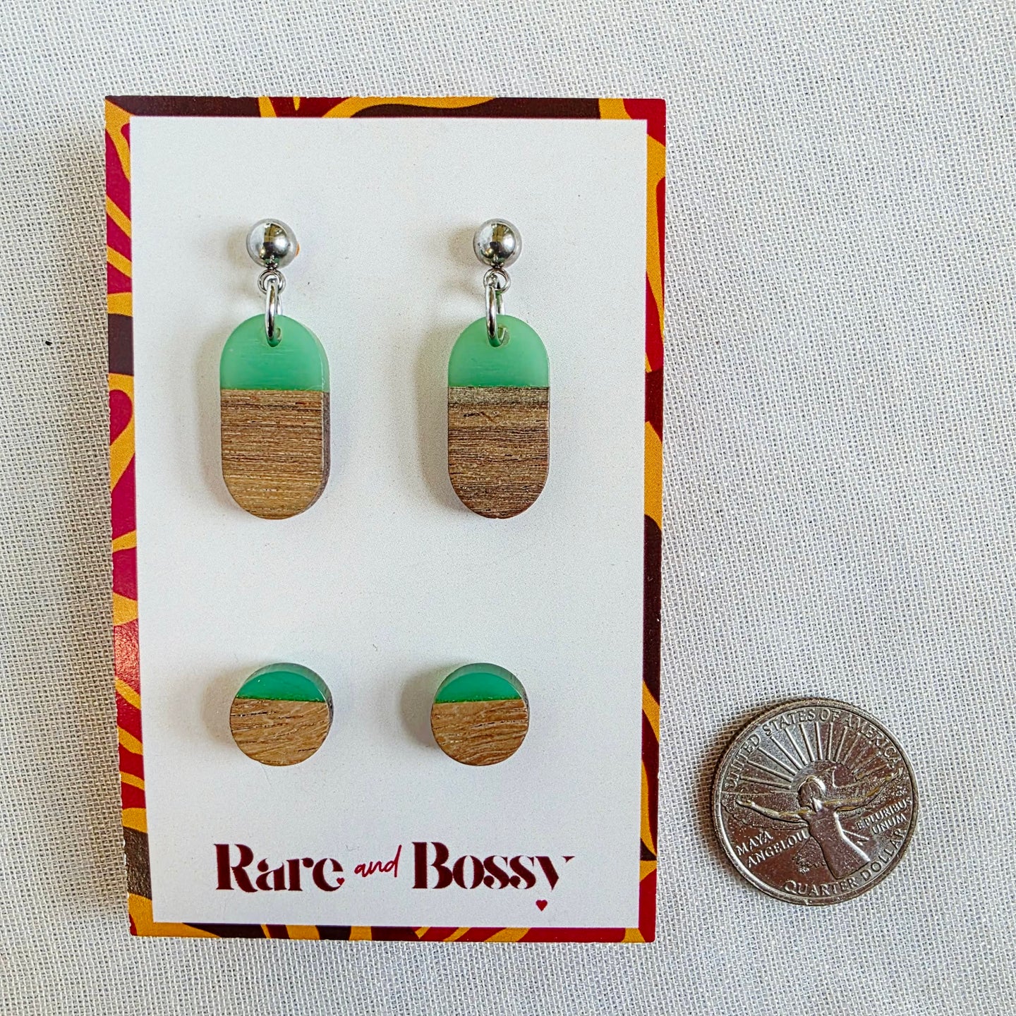 Green Oval Dangles+Studs Duo