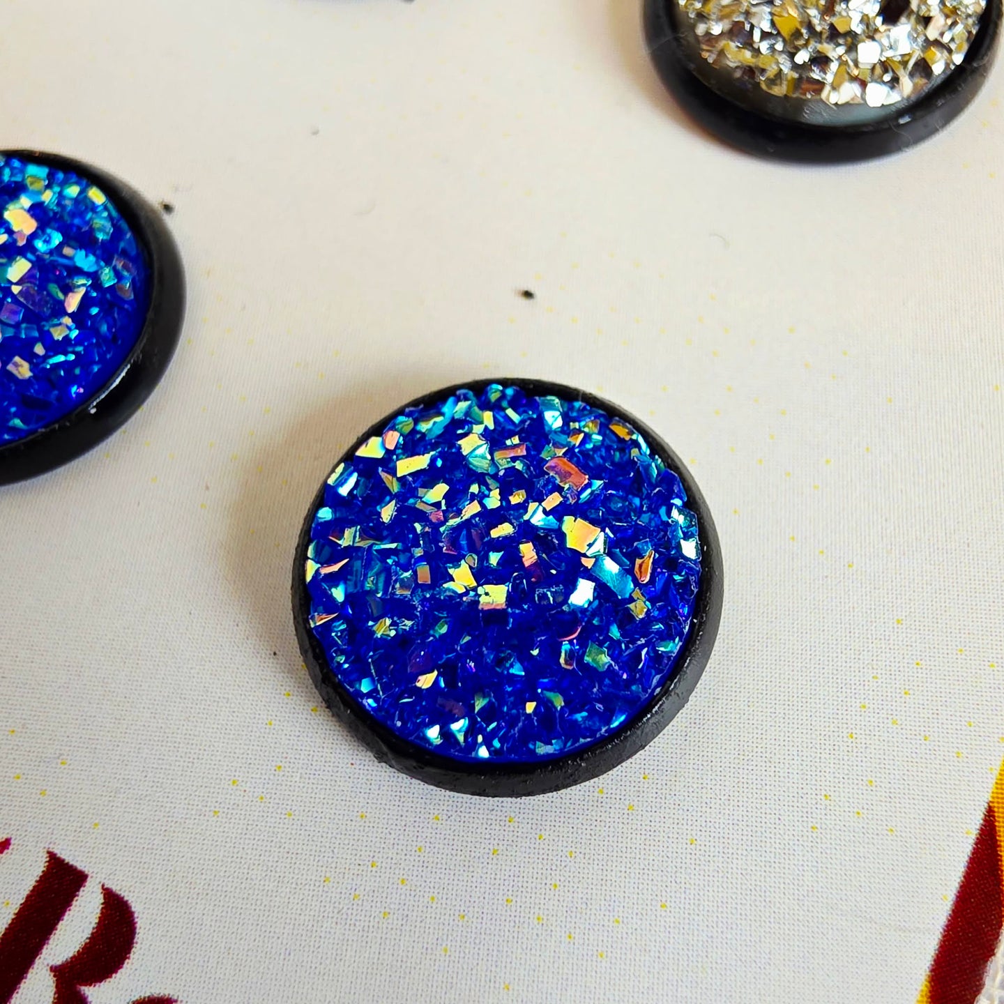 Green Silver Blue Druzy Studs Trio