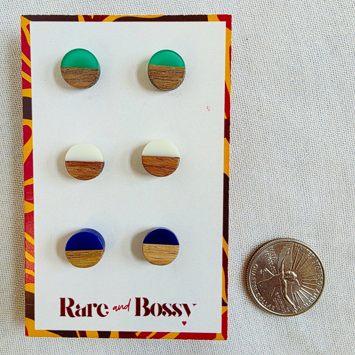 Green White Blue Circle Studs Trio