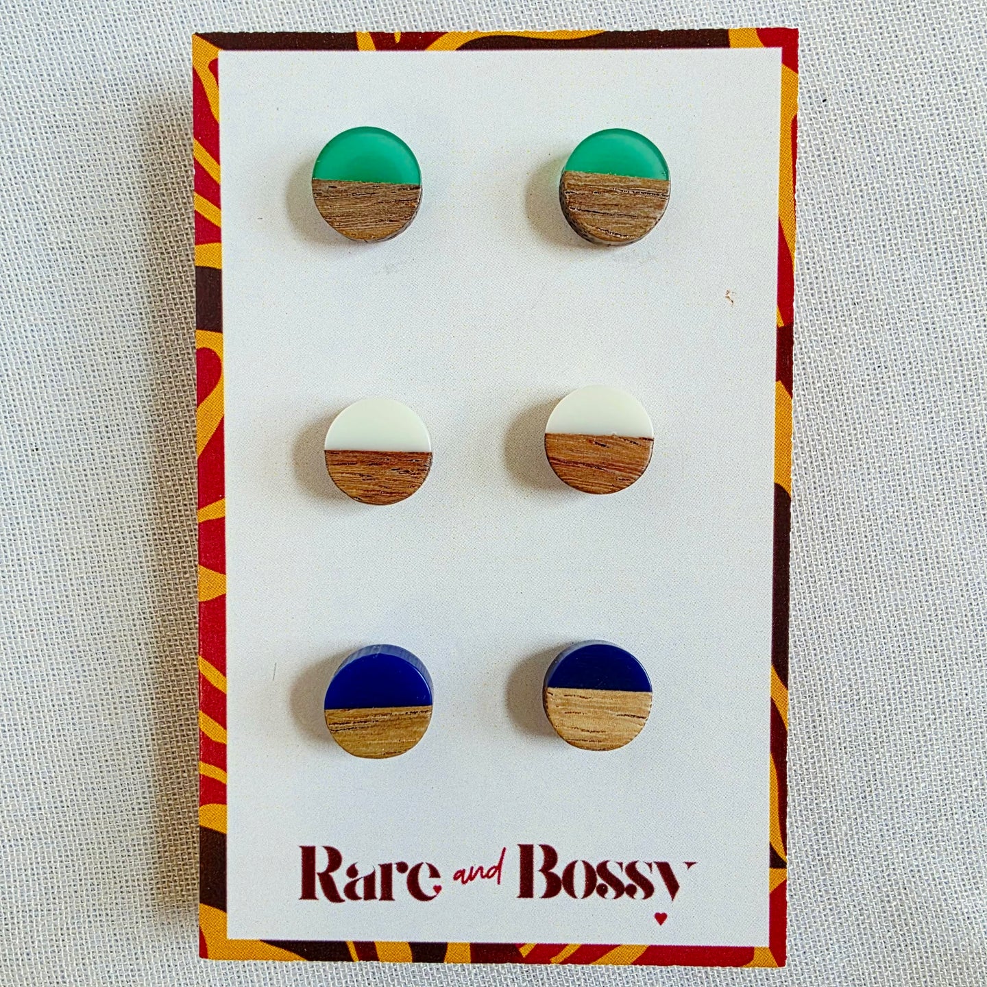 Green White Blue Circle Studs Trio
