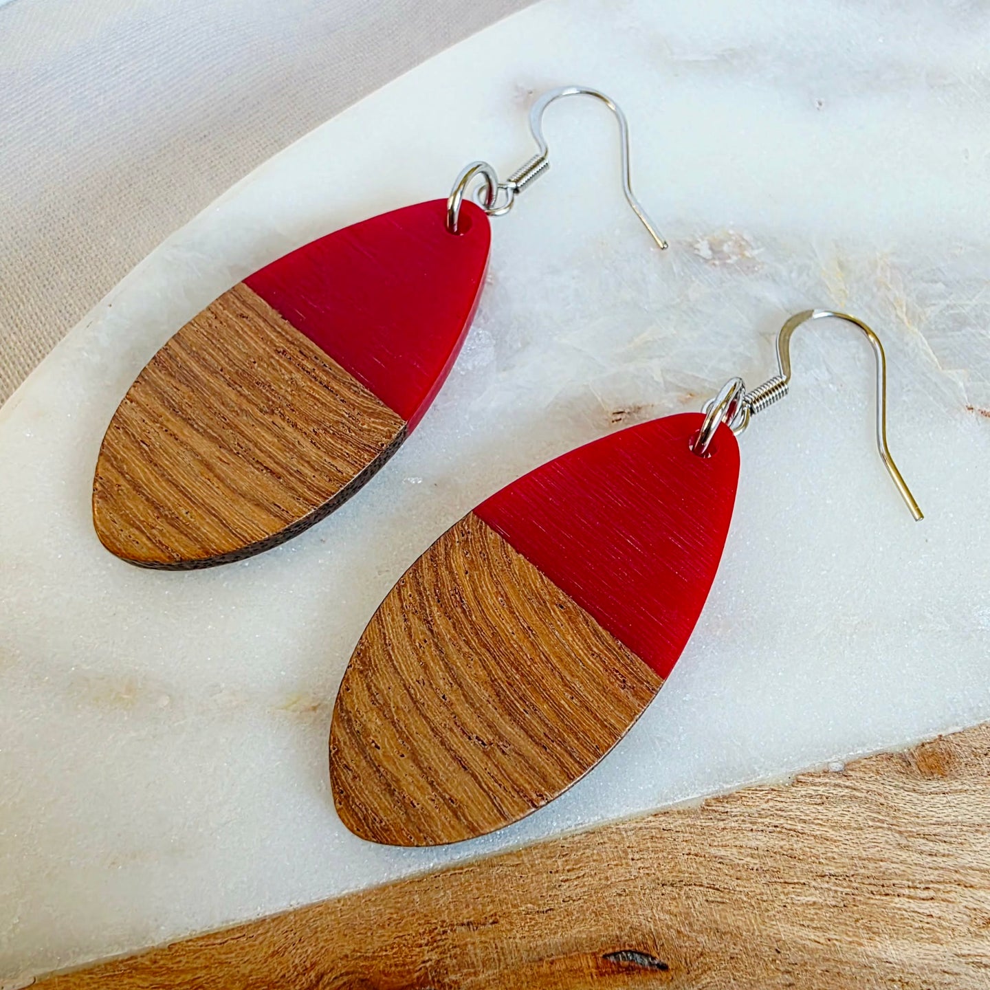 Red Walnut Teardrop Dangles (Dr. Amy)