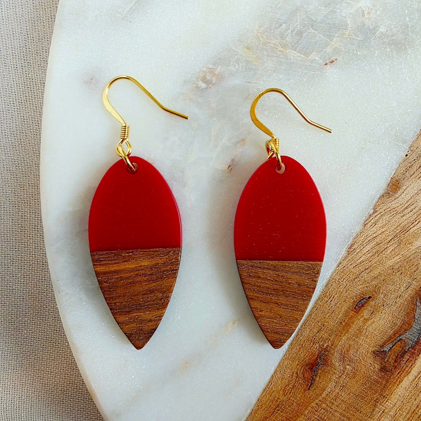 Red Pointed Walnut Teardrop Dangles