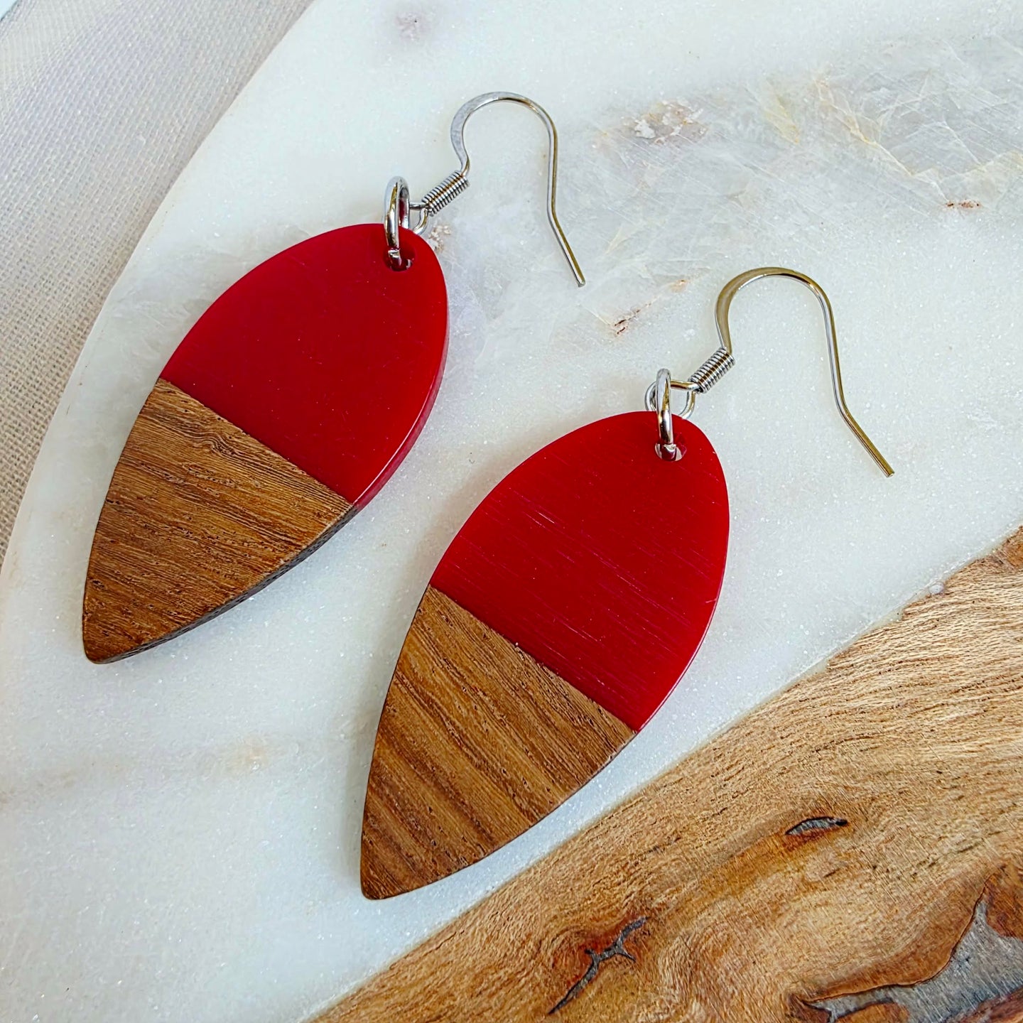 Red Pointed Walnut Teardrop Dangles