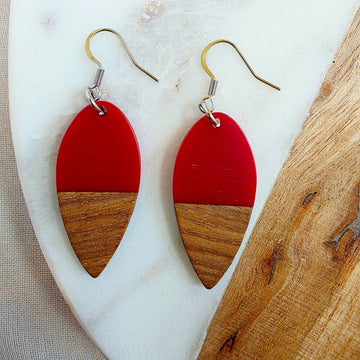 Red Pointed Walnut Teardrop Dangles