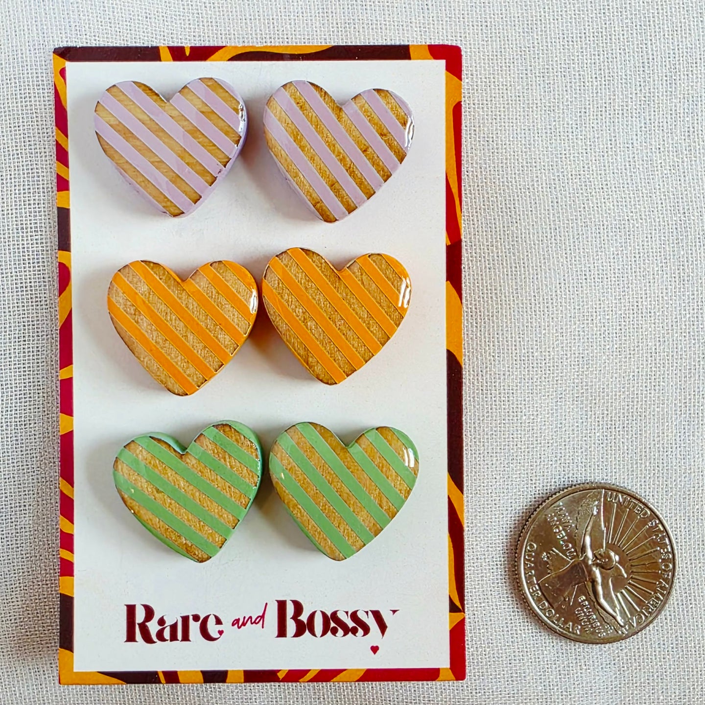 Purple Orange Green Heart Studs Trio