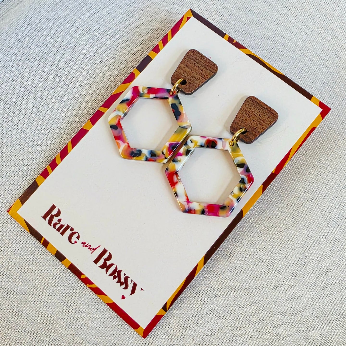 Walnut Pink Hexagon Dangles