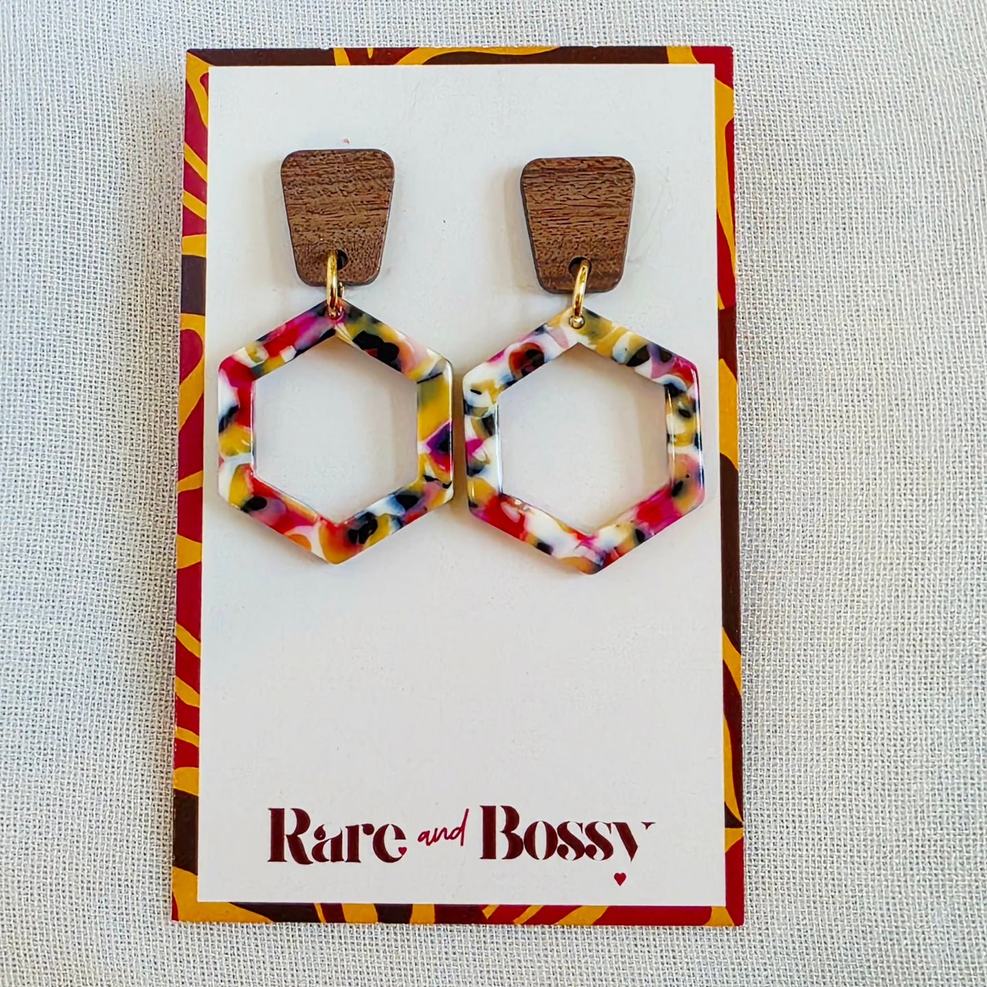 Walnut Pink Hexagon Dangles