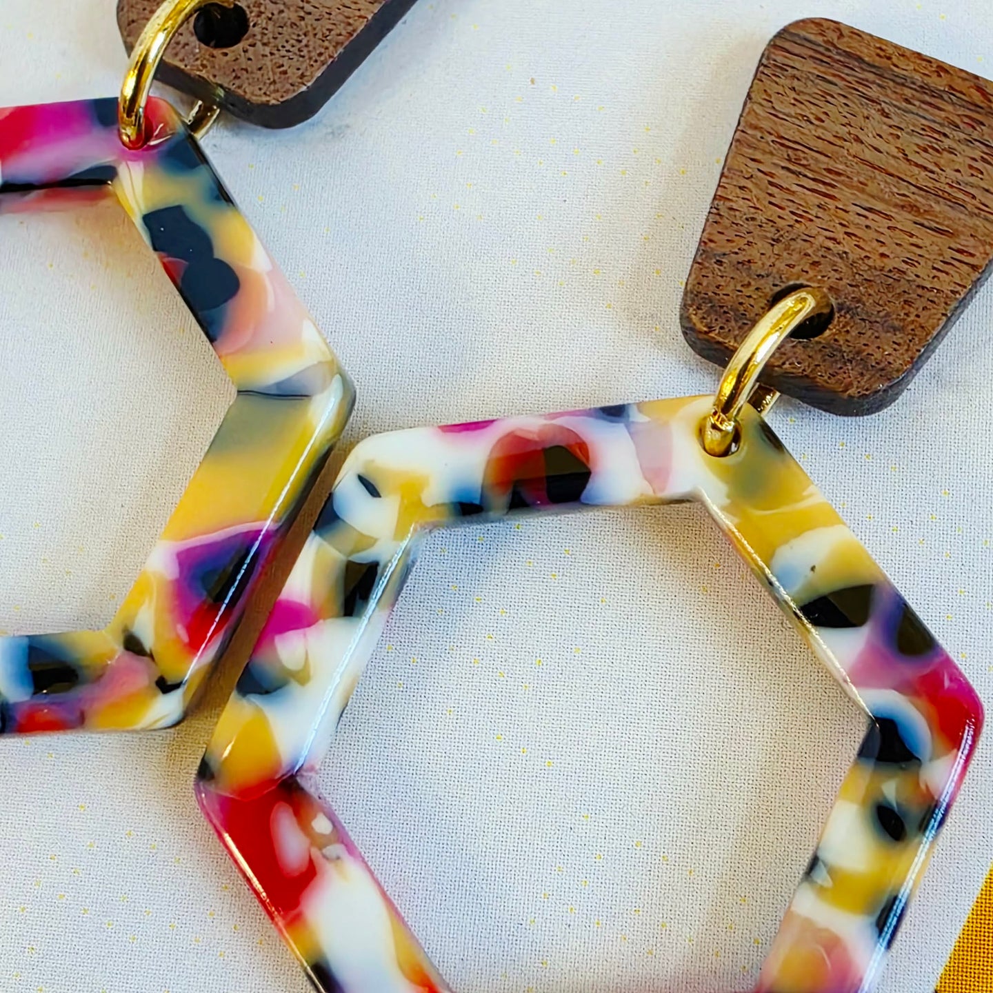Walnut Pink Hexagon Dangles