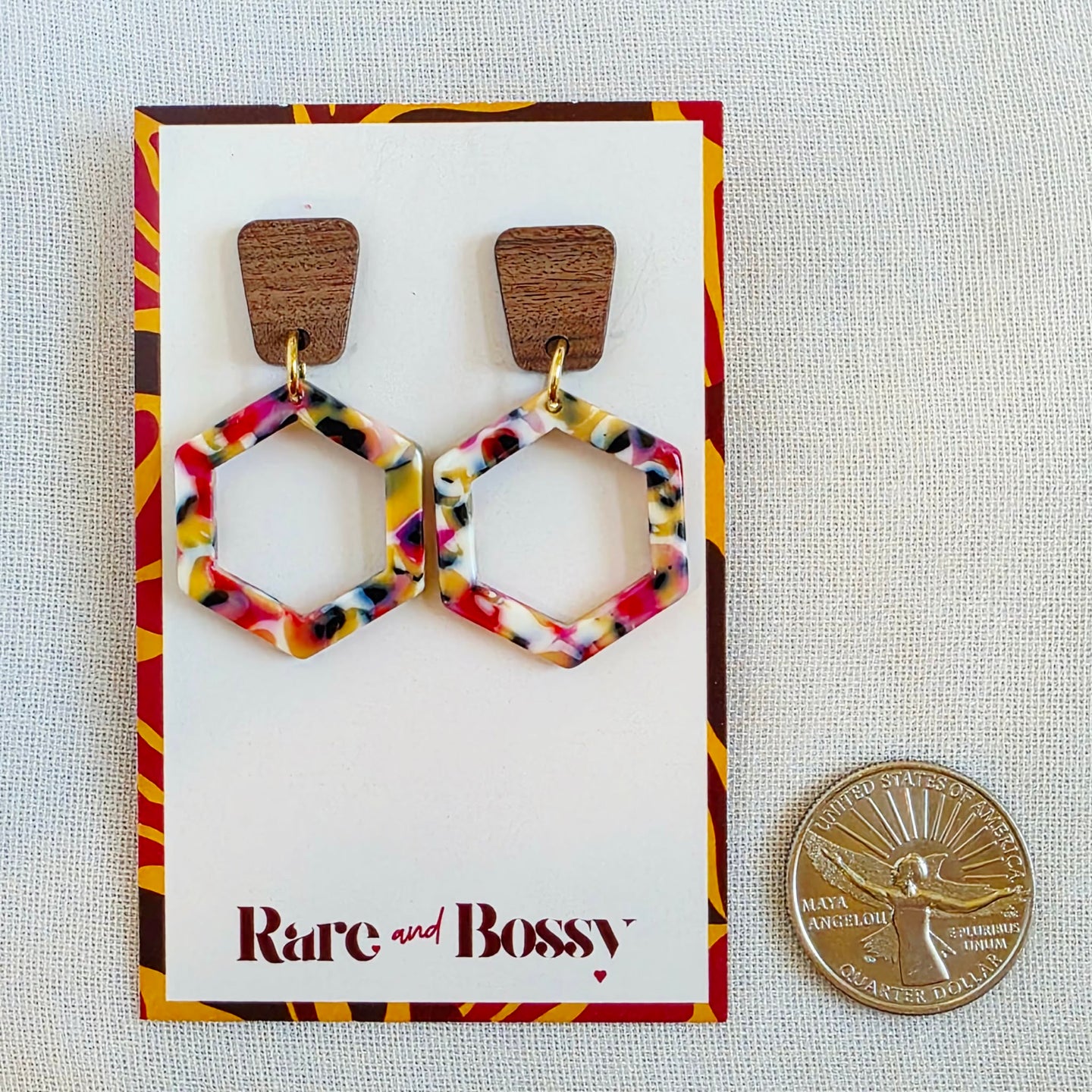Walnut Pink Hexagon Dangles
