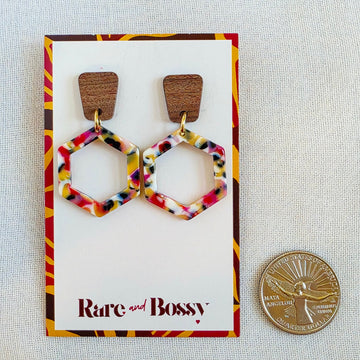 Walnut Pink Hexagon Dangles