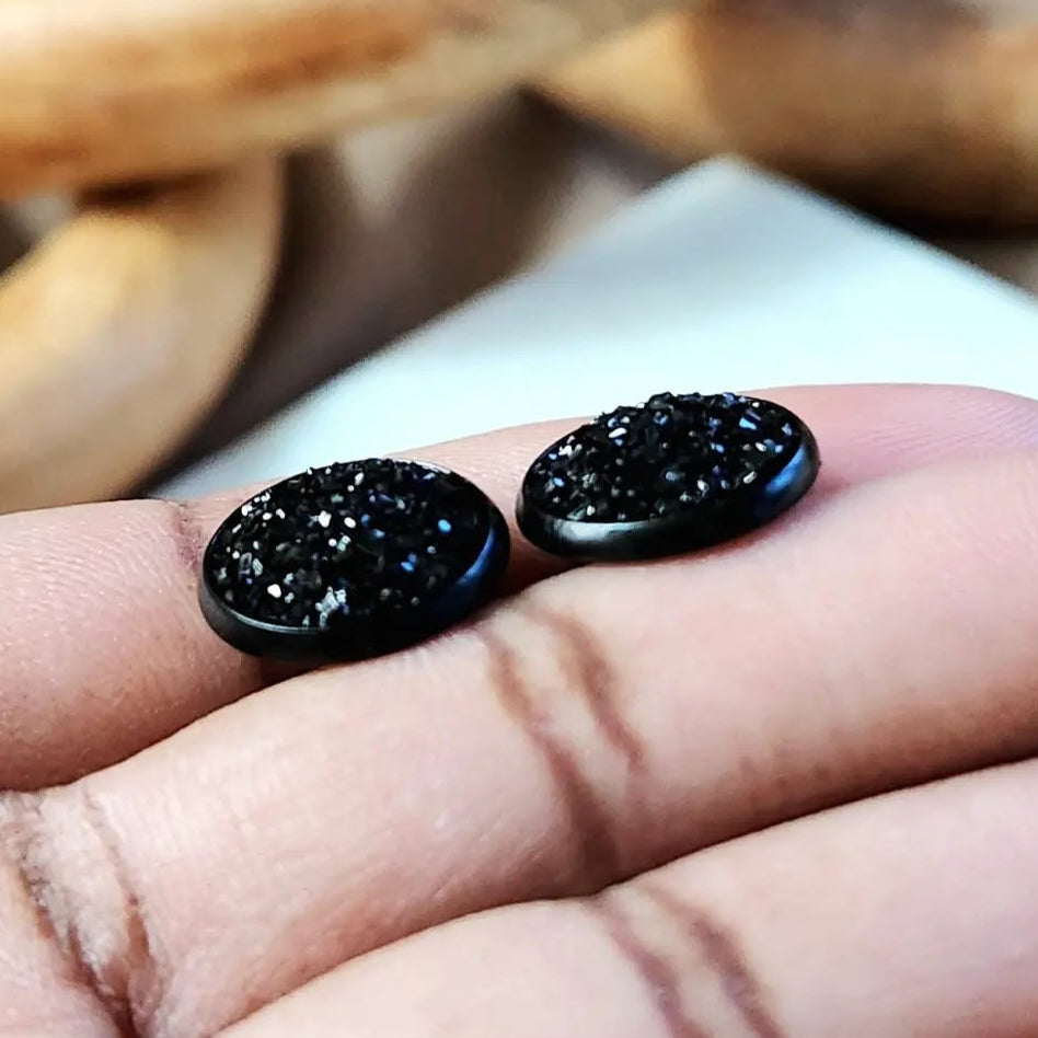 Black Rim Black Druzy Studs