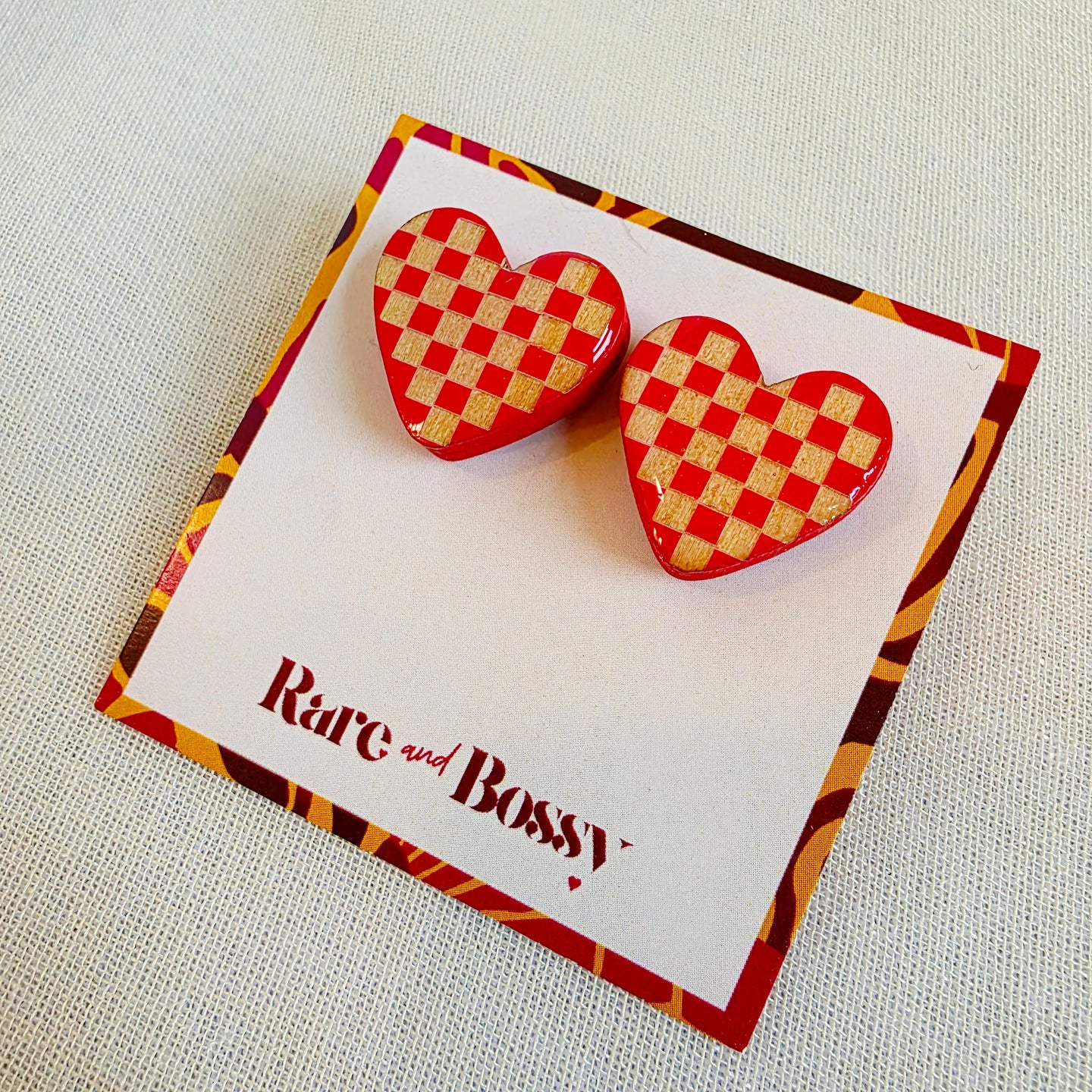 Red Mosaic Heart Studs