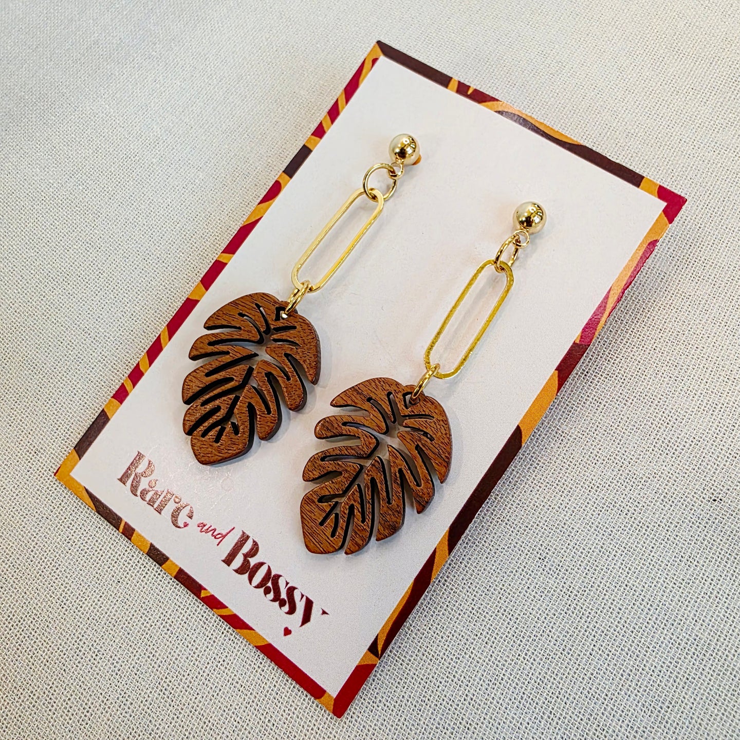 Walnut Monstera Leaf Dangles