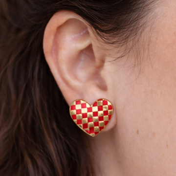 Red Mosaic Heart Studs
