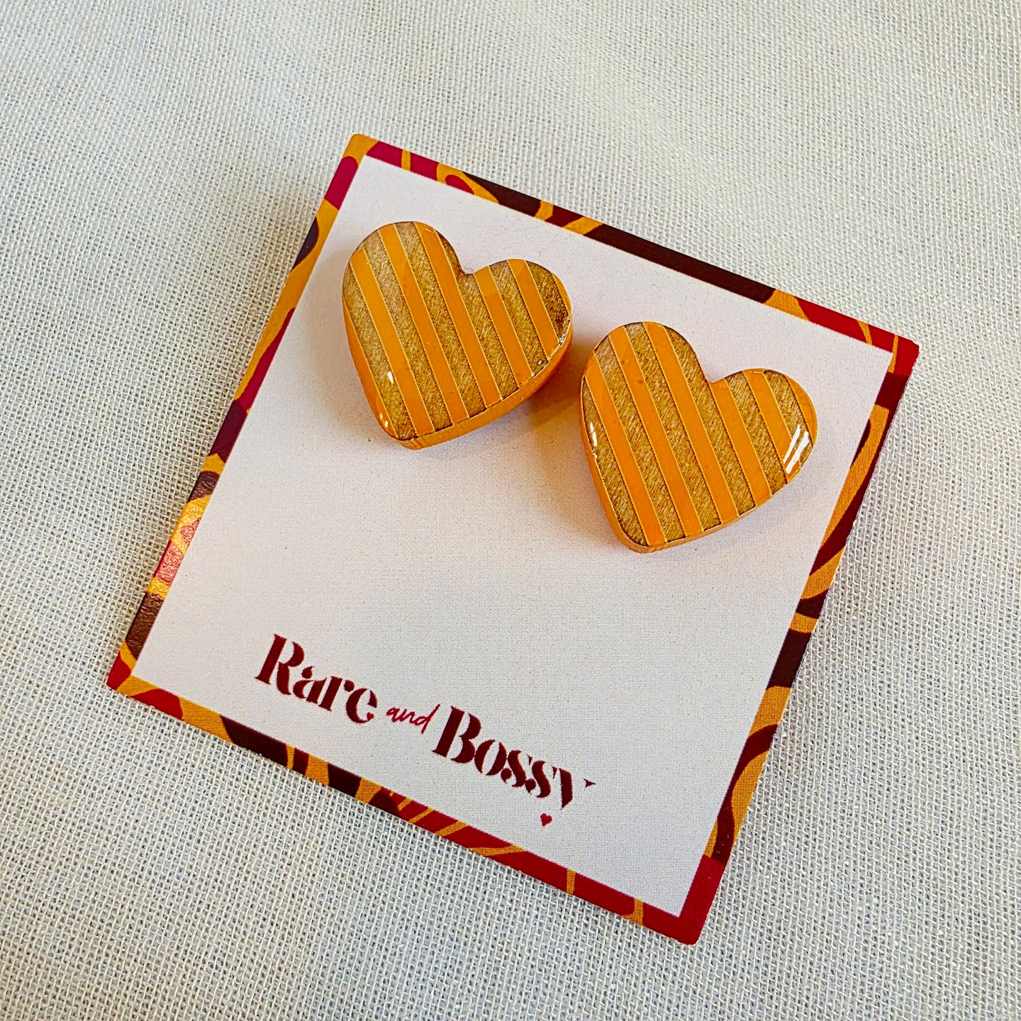 Orange Heart Studs