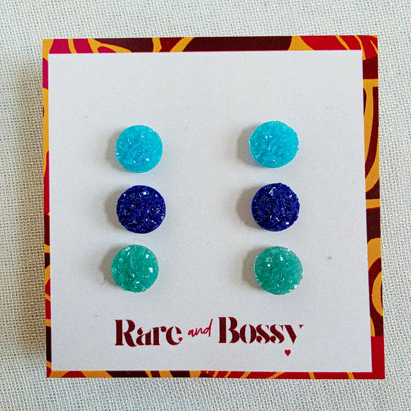 Blue + Green Matte Mini Druzy Trio