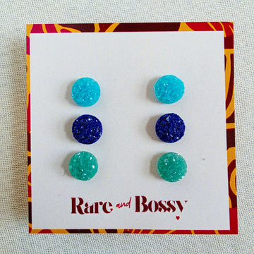 Blue + Green Matte Mini Druzy Trio