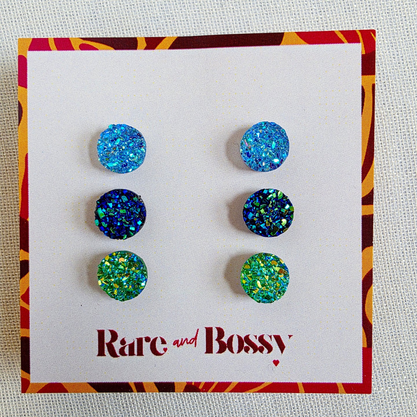 Blue + Green Mini Druzy Trio
