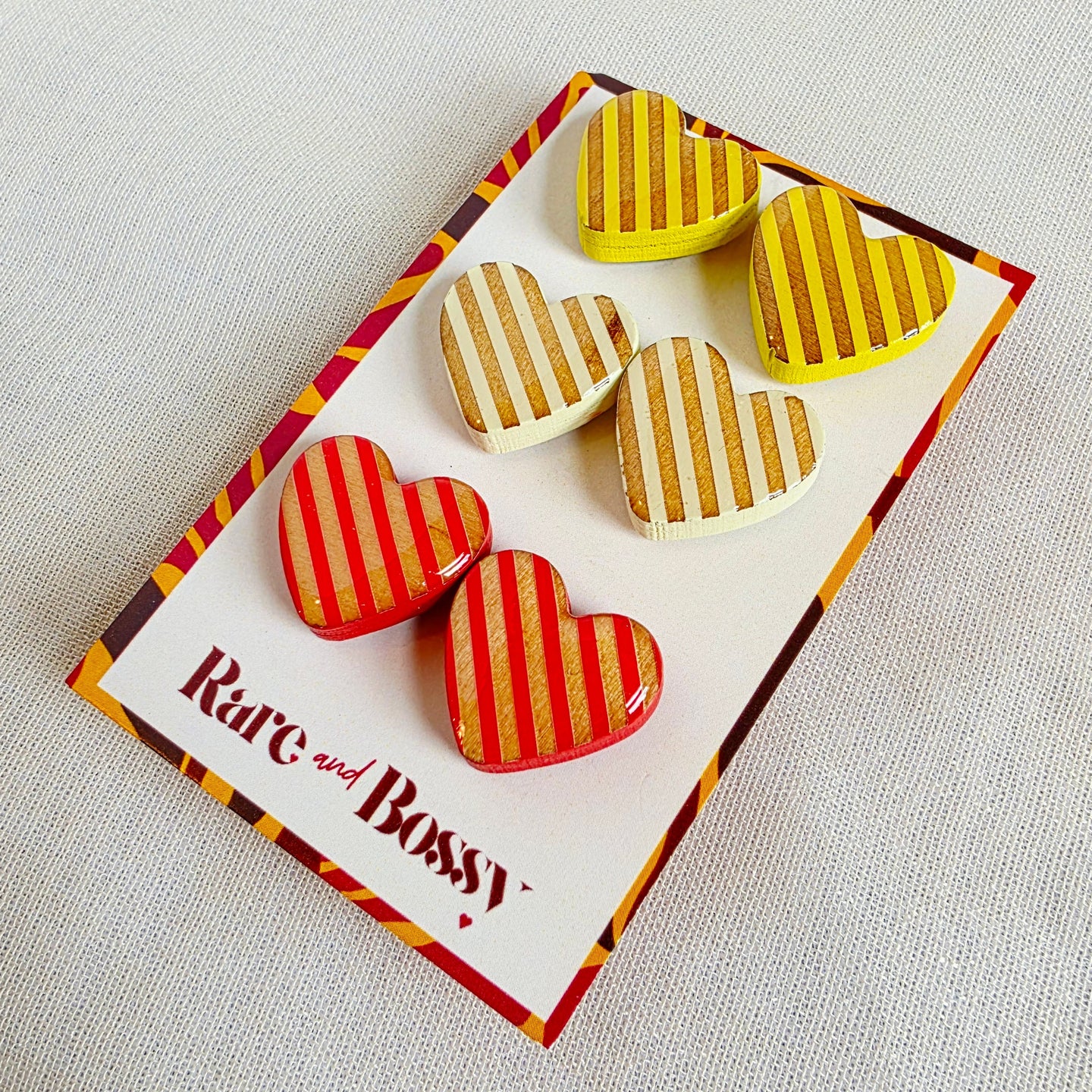 Yellow White Red Heart Studs Trio