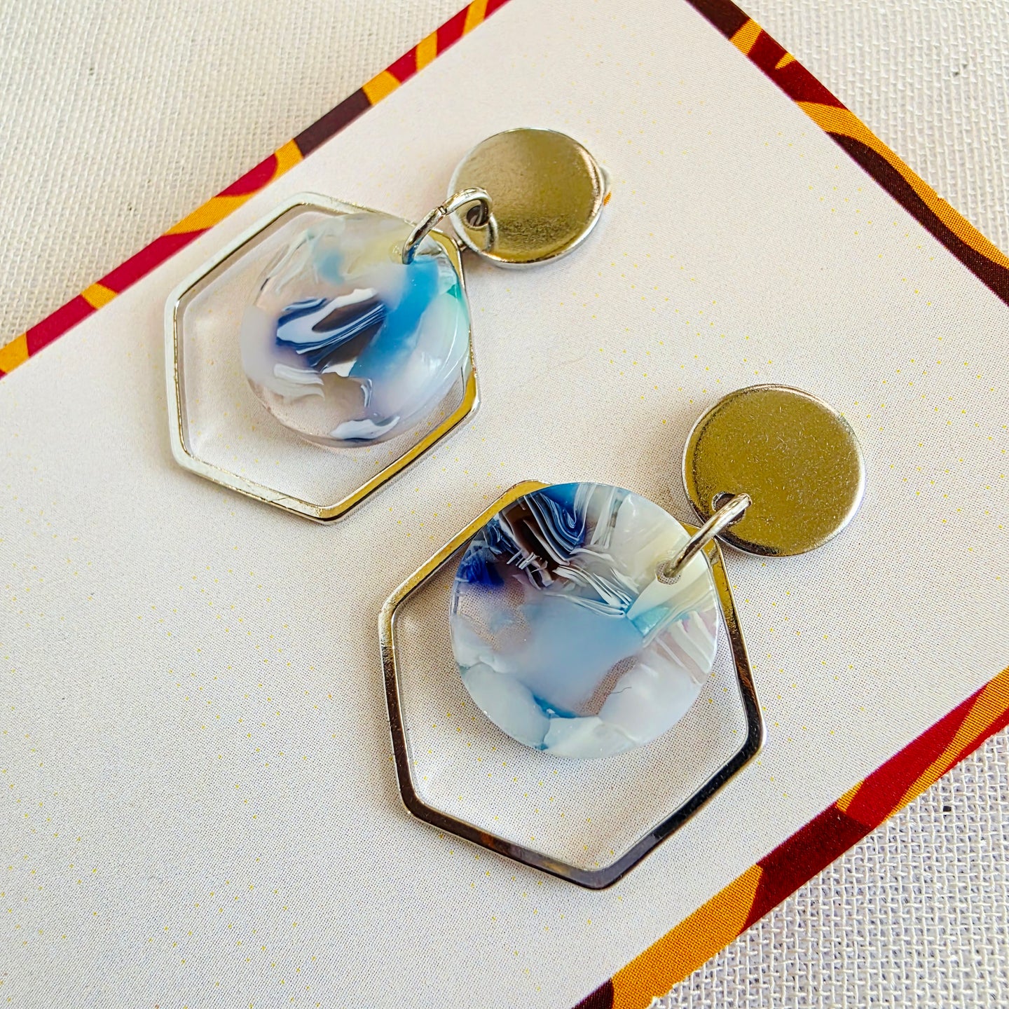 Dark Blue Hexagon Layered Dangles