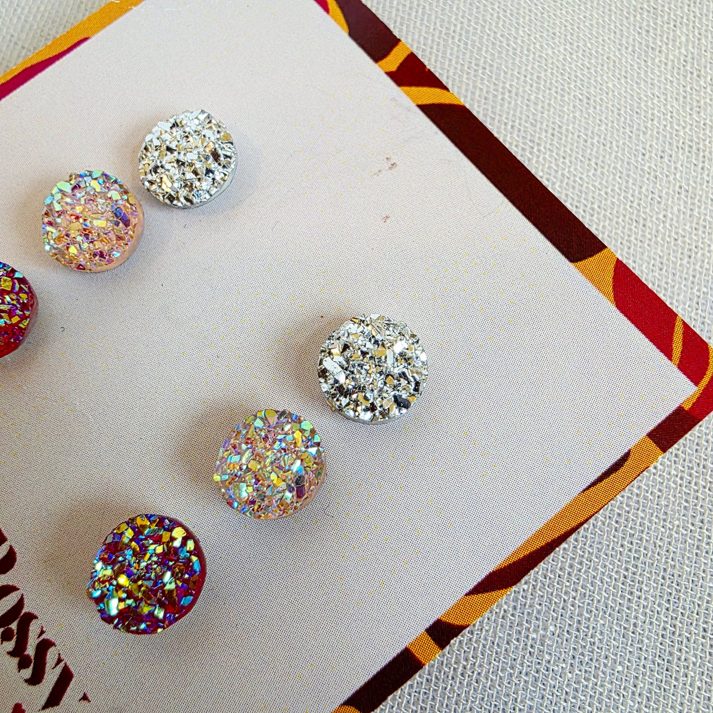 Silver Blush Pink Druzy Studs Trio