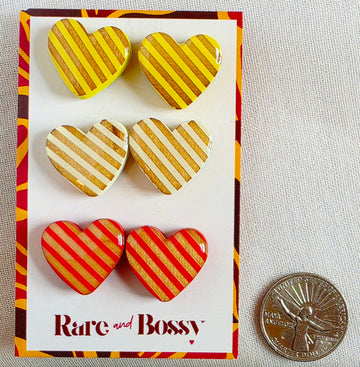 Yellow White Red Heart Studs Trio