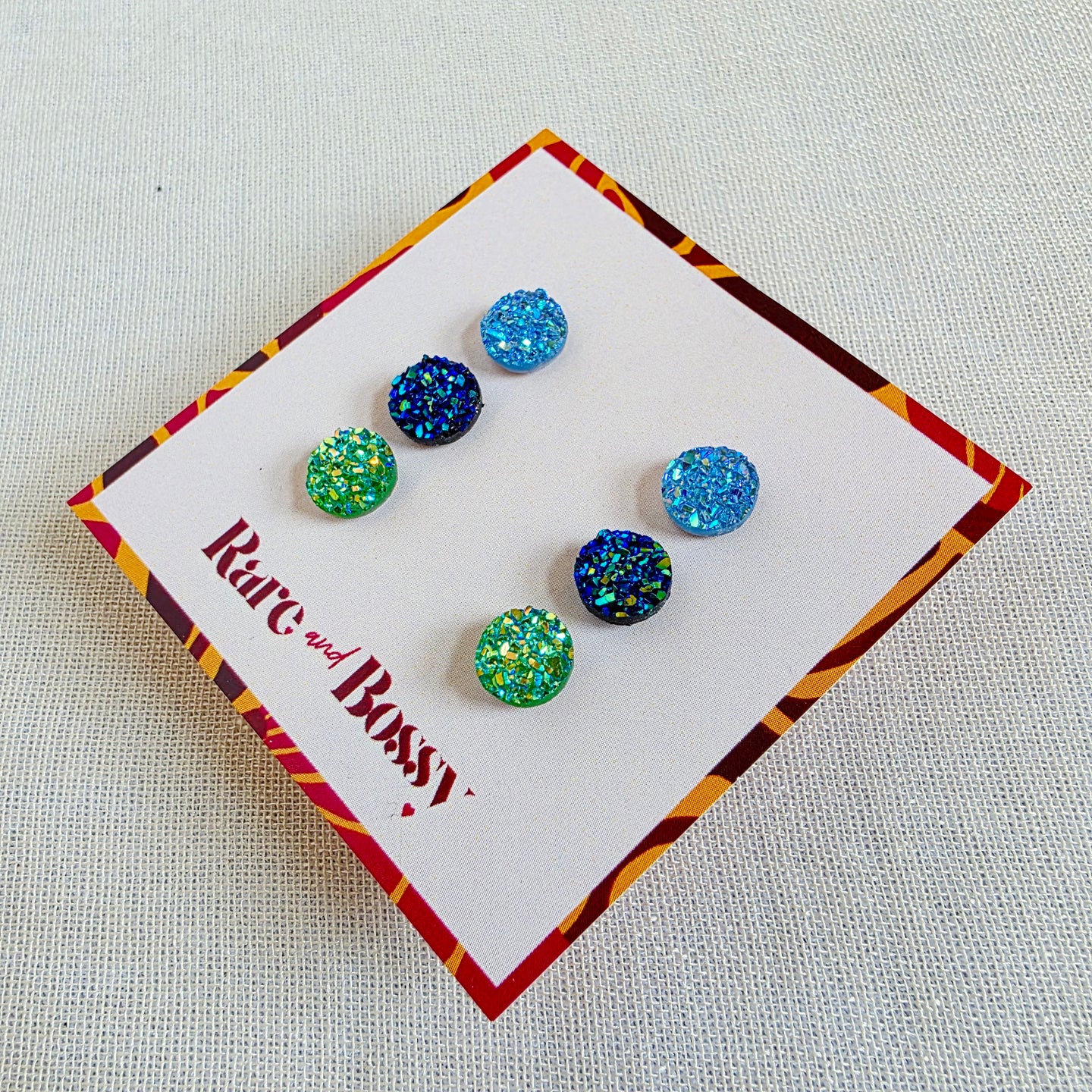 Blue + Green Mini Druzy Trio