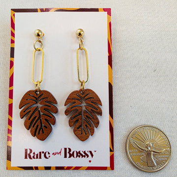 Walnut Monstera Leaf Dangles