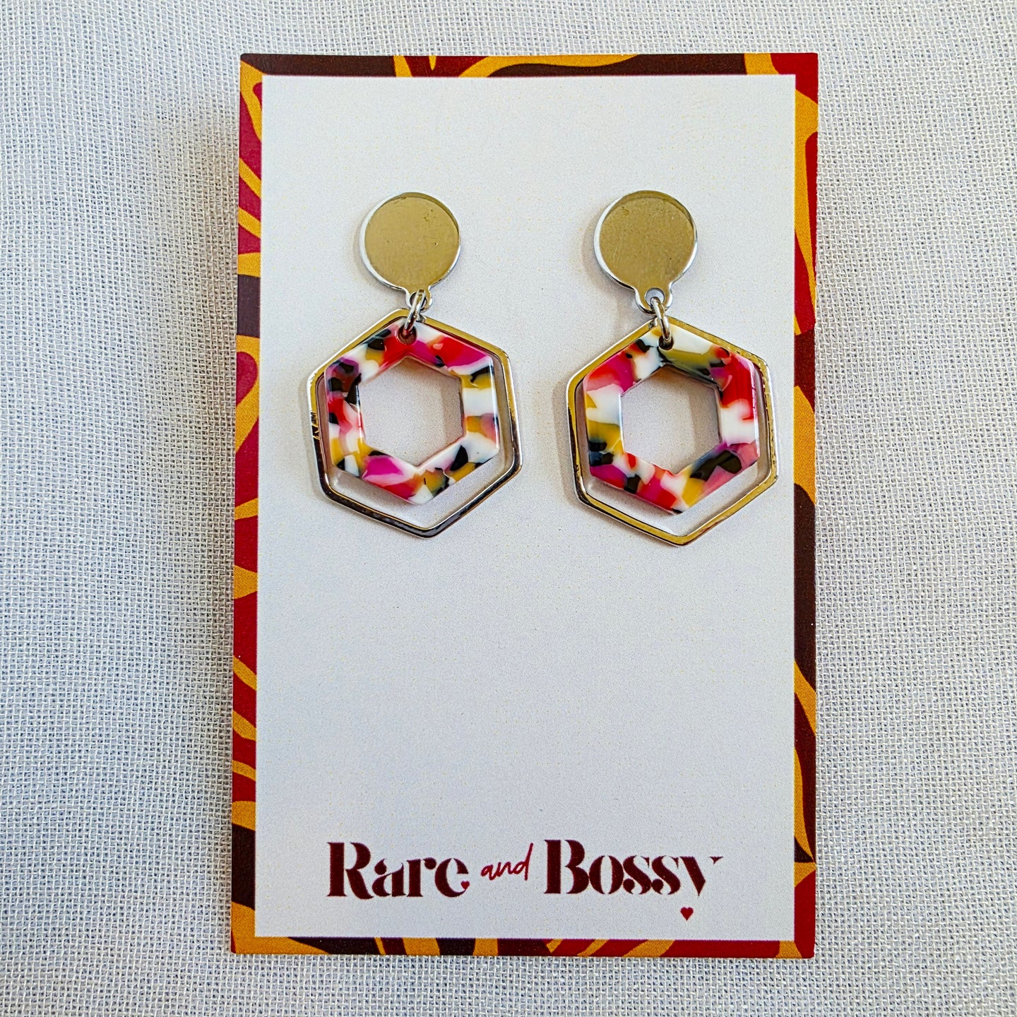 Pink Layered Hexagon Dangles