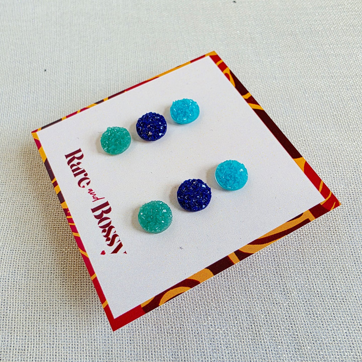 Blue + Green Matte Mini Druzy Trio