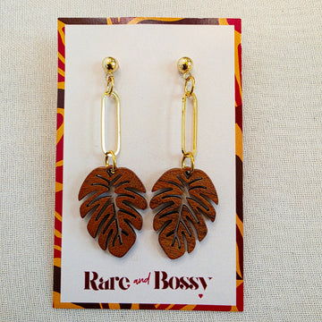 Walnut Monstera Leaf Dangles