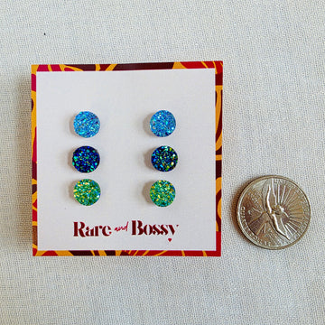 Blue + Green Mini Druzy Trio