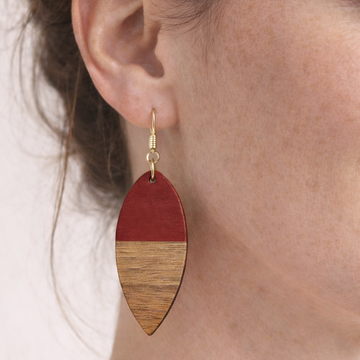 Red Pointed Walnut Teardrop Dangles