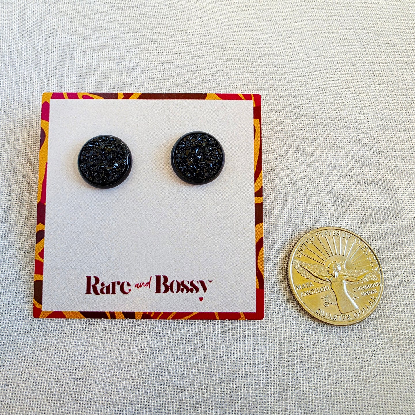 Black Rim Black Druzy Studs