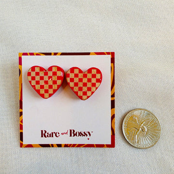Red Mosaic Heart Studs