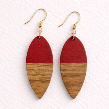 Red Pointed Walnut Teardrop Dangles