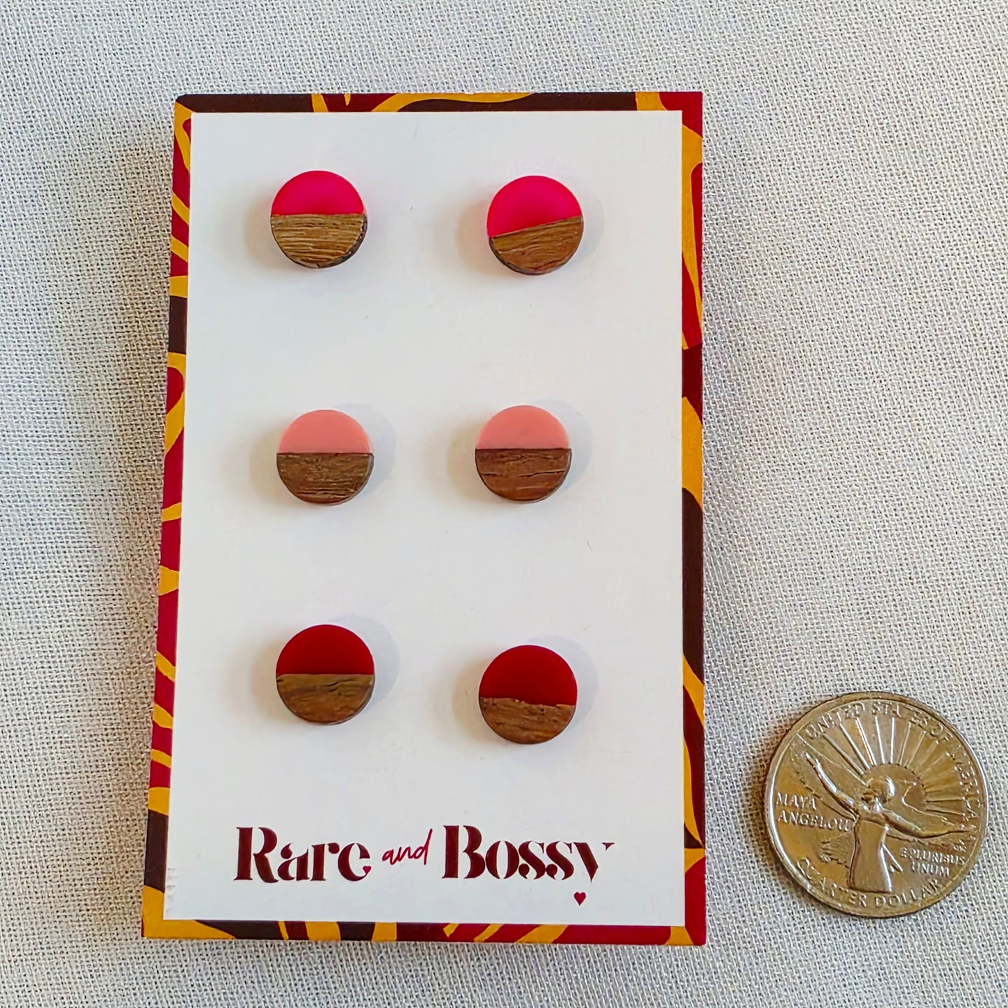 Pink Red Circle Studs Trio