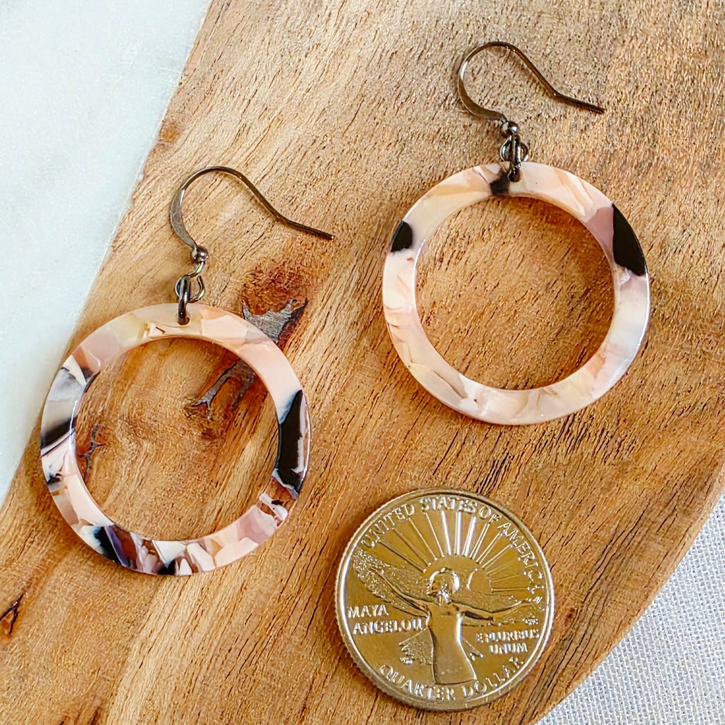 Blush Pink Marble Open Circle Dangles